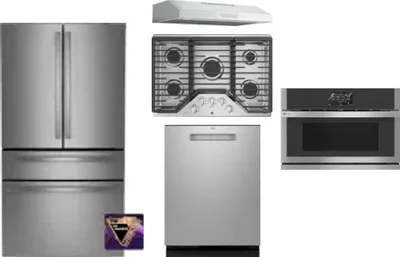 5 Piece Package Includes Refrigerator, Cooktop, Wall Oven, Hood And Dishwasher